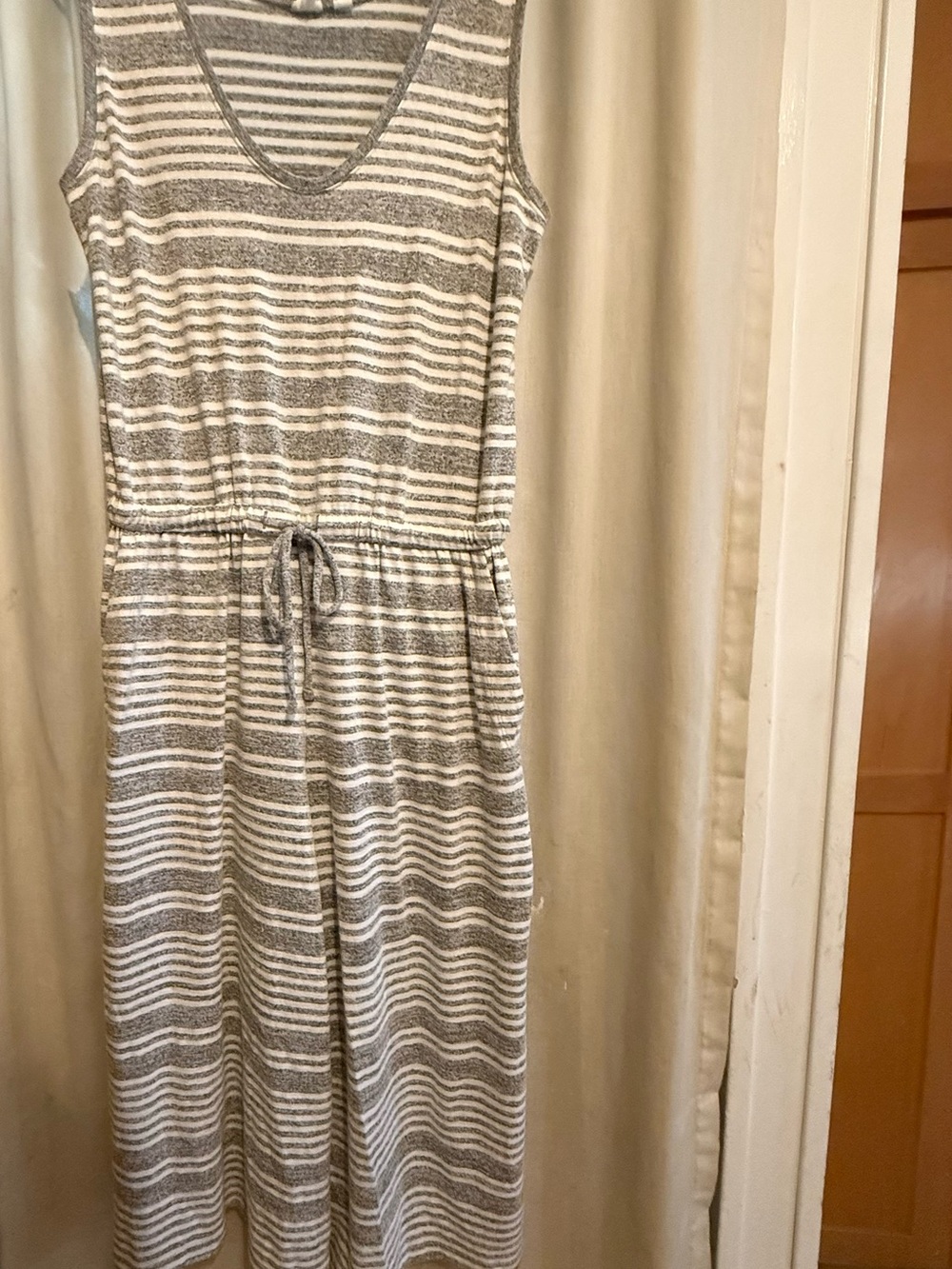 GAP Neutral Striped Sleeveless cropped wide leg Jumpsuit in Gray and White